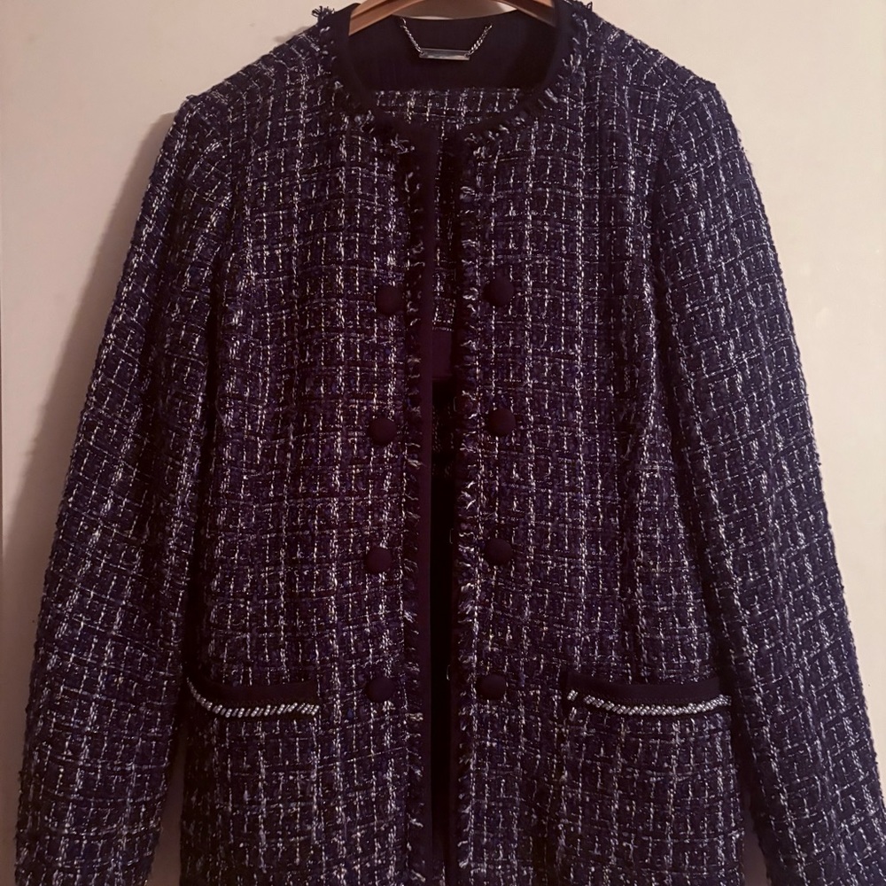 Elegant Navy Tweed Women's Jacket and skirt